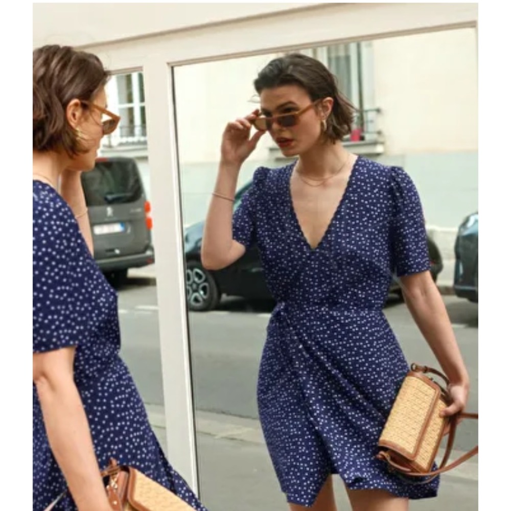 & Other Stories navy wrap dress with white floral detail. BNWT. Size 34
